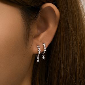 ROXI 925 Sterling <b>Silver</b> Inlaid Zircon Star huggies <b>Hoop</b> <b>Earrings</b> - Product Image 3