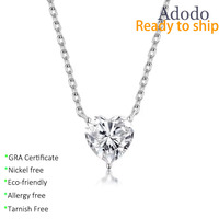 Kalung Berlian Moissanite Potongan Hati 2 Karat VVS D GRA Minimalis Perak Sterling 925 Berlapis Platinum Perhiasan Klasik untuk Wanita