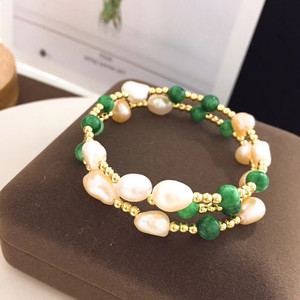 <span class=keywords><strong>Bracelet</strong></span> en perles naturelles et en agate verte pour femmes, fait à la main, de <span class=keywords><strong>3</strong></span> rangées, en forme baroque, véritable, force élastique, nouvelle collection - Product Image 1