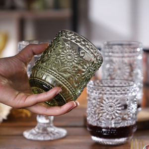 Bicchiere da Vino Vintage Prodotto a Macchina, Nuovo Design a Forma di Girasole, Bicchiere Hi-ball in <span class=keywords><strong>Vetro</strong></span> Verde, 301-400ml, Lavabile in Lavastoviglie - Product Image 5