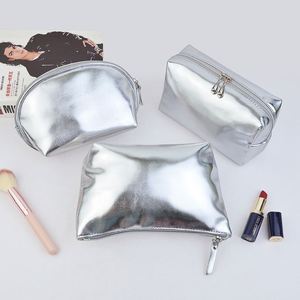 Bolsa de Aseo de Alta Calidad, Brillante, Plateada, Organizador de Cosméticos, Impermeable, de Cuero PU Suave, con Logotipo Personalizado - Product Image 1
