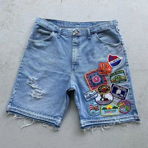 Pantalones Cortos de Mezclilla Personalizados con Bordado de Parches y Logotipo Estampado, Pantalones Cortos de Mezclilla de Alta Calidad, Estilo Urbano, Transpirables, Holgados, para Hombre - Product Image 1