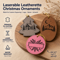 Ornements suspendus en cuir PU pour la décoration de la maison, gravure au laser, ornements ronds de Noël en PU à faire soi-même avec cordon