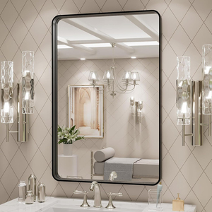 Modern Rectangular 24x36 Inch <strong>Black</strong> Wall Mounted <strong>Mirror</strong> With <strong>Metal</strong> <strong>Frame</strong> for Hotel Bathroom Use - Product Image 1