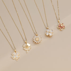 Collar Tempusort con Colgante de Trébol de Cuatro Hojas Chapado en Oro de 18K para Mujer, Collar de Moda con Incrustaciones de Cobre y Circonita, Collar Giratorio - Product Image 5