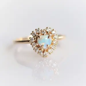 Cute 2023 new fashion jewelry s925 sterling silver diamond rings jewelry 18k gold white opal heart rings