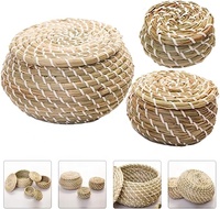 Paniers de rangement tissés à la main en paille avec couvercles paniers en osier rond petite boîte en jonc de mer organisateur de panier de rangement de bureau