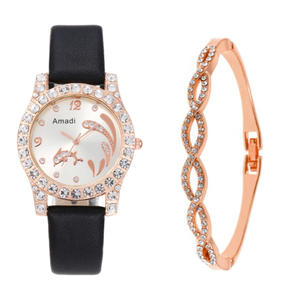 Amadi Ensemble de bracelets de montres dauphins créatifs à la mode pour femmes New Hot-Selling Fresh Style Student Watch 20mm Alloy Case Quartz - Product Image 1