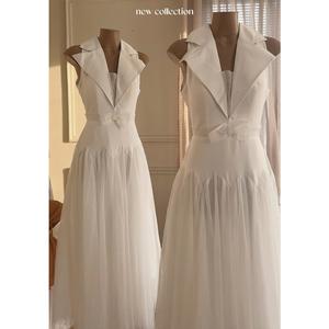 Factory Production Premium Quality <b>White</b> Mesh Maxi Vest Dress V-neck Sleeveless Formal Tight Waist Oem Service - Product Image 1