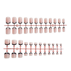 <span class=keywords><strong>Uñas</strong></span> Postizas Removibles para Mujer, Color Rosa con Bordes Negros, Estilo Francés, <span class=keywords><strong>Uñas</strong></span> Simples para <span class=keywords><strong>Manos</strong></span> <span class=keywords><strong>y</strong></span> <span class=keywords><strong>Pies</strong></span>, Juego al por Mayor - Product Image 4