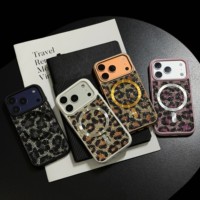 Coque de téléphone magnétique à imprimé léopard scintillant, nouvelle coque de protection antichoc style Ins pour iPhone 17 Series iPhone 15 Pro