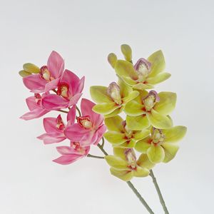 Orchidées Cymbidium artificielles imprimées en 3D à 6 têtes, en soie PU, haute simulation, pour décoration de mariage et de maison - Product Image 2