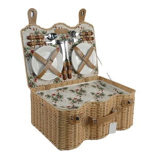 Set <span class=keywords><strong>Cesto</strong></span> da Picnic di Lusso per 4 Persone, Ecologico, Durevole e Termico, Cestino Quadrato in Plastica Effetto <span class=keywords><strong>Rattan</strong></span> con Coperchi e Manico per Alimenti - Product Image 1