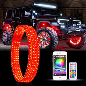 <span class=keywords><strong>Kit</strong></span> de 4 Anneaux Lumineux LED RGB pour Jantes de 14 Pouces, Effet Néon Chasing, Contrôle via Application Bluetooth pour Jeep - Product Image 1