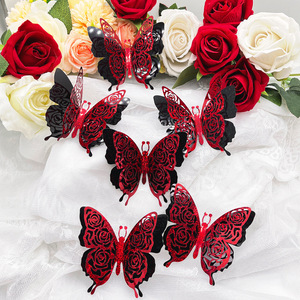Stiker Dekoratif Kupu-kupu Emas Seri Hari Valentine, Stiker Dinding Kupu-kupu Tiga Dimensi, Set isi 6 - Product Image 1