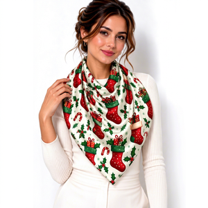Christmas <b>Winter</b> <b>Scarf</b> <b>Women</b> Festive Xmas Square Headscarf Holiday Printed Soft Custom Fashion Accessory OEM ODM Wholesale - Product Image 1