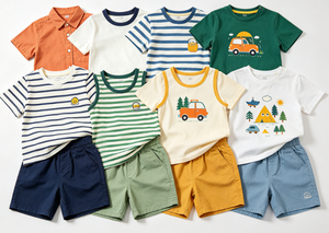 Ensemble 2 pièces mode été pour enfants et tout-petits, styles variés, chemises et gilets, surplus de vêtements, tailles mixtes, vente en gros - Product Image 4