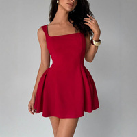 Robe Courte Femme Sans Manches Coupe Ajustée en Tissu Extensible Couleur Unie Coupe Trapèze Idéale pour Soirées et Tenues Quotidiennes – Meilleure Vente