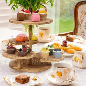 <b>Wooden</b> 4 Tier <b>Cupcake</b> <b>Stand</b> Desktop Display Rack Rustic Solid Wood Multipurpose Storage Tray For Home Dcor Foods Beverages - Product Image 3