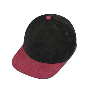 Sombrero Snapback de ala plana de 5 paneles de pana de dos colores Vintage personalizado 100% algodón Cierre trasero de cuero ajustable para deportes al aire libre - Product Image 1