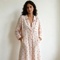 Chemise de nuit pour femmes en coton et bambou de qualité supérieure, confortable, imprimé fruits, avec boutons, pyjama pour femmes, fabrication sur mesure