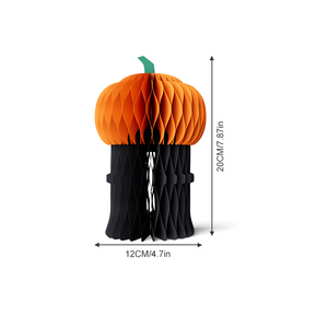 Lot de 2 lanternes citrouille 3D en papier nid d'abeille, écologiques, pour décoration intérieure, centres de table fantôme, pour Halloween et fêtes de la récolte d'automne - Product Image 4