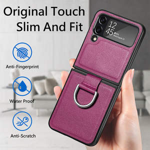 Funda de teléfono de cuero con soporte de anillo sin huella dactilar para <span class=keywords><strong>Samsung</strong></span> Galaxy <span class=keywords><strong>Z</strong></span> <span class=keywords><strong>Flip</strong></span> 3 <span class=keywords><strong>Flip</strong></span> 4 <span class=keywords><strong>Flip</strong></span> 1 <span class=keywords><strong>Flip</strong></span> 2 5G, funda plegable antigolpes - Product Image 2