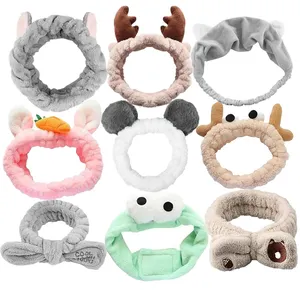 E1046 Women Wash Face Elastic Hair Band Fleece Bunny Cat Ears Bow Knot Headband Makeup SPA Headband