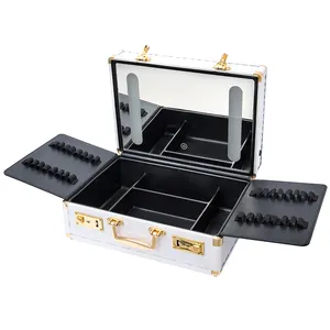 wholesale price new professional aluminum travel small suitcase organizer box vanity case beauty case with lights mirror
