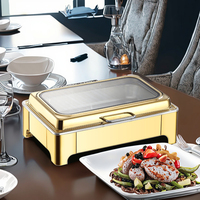 Chauffe-Plats Électrique Commercial de Luxe en Acier Inoxydable Doré, Capacité 9L, pour Hôtels, Mariages, Restaurants et Traiteurs
