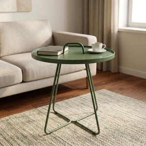 Mesa Auxiliar Moderna de Hierro con Bandeja Superior y Asa, Acabado con Recubrimiento en Polvo, Impermeable, Ecológica, Duradera, Fácil de Limpiar e Instalar, para Sala de Estar - Product Image 2