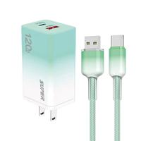 Cargador USB Tipo C PD de 120W con Enchufe Estadounidense para Carga Rápida de Teléfonos Móviles, con Cable USB C, Adaptador de Corriente USB-C de Carga Rápida de 120W