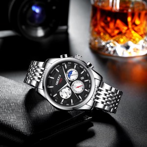 Montre-bracelet analogique à quartz de luxe pour homme Drioshipping, classique, en acier inoxydable noir, résistante à l'eau 100M, montre de mode - Product Image 6