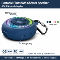 Haut-parleur de douche sans fil, étanche, portable, à clipser, avec lumière LED colorée pour salle de bain, voyage, plage