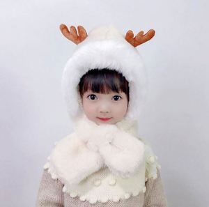 Chapeau pour enfants avec écharpe, chapeau d'hiver pour filles, en peluche épaisse et chaude, mignon, avec protection pour les oreilles en forme de bois de cerf, pour bébés - Product Image 5