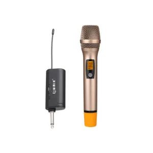 ME2120 Mikrofon Genggam Nirkabel UHF Pro, Mikrofon Sistem Nirkabel Genggam Warna Emas Tanpa Kabel Saluran Tunggal dengan Penerima Isi Ulang Daya Mini