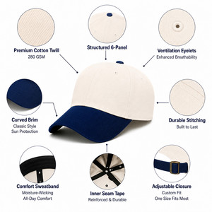 Custom Logo 6-Panel Baseball Cap Structured Fit Contrast Visor Premium Cotton Wholesale Adjustable Sun Hat Ivory Crimson - Product Image 4
