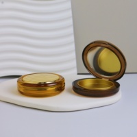 Yuecai Boîtier compact rond translucide ambre vide avec miroir intégré, finition dorée, pour fard à joues et illuminateur en poudre, vente en gros