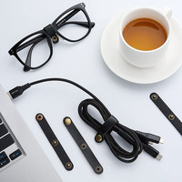 Pengatur Kabel Headphone, Pengikat Kabel Tekan, Gesper Kulit PU, Manajemen Kabel Universal untuk Kabel