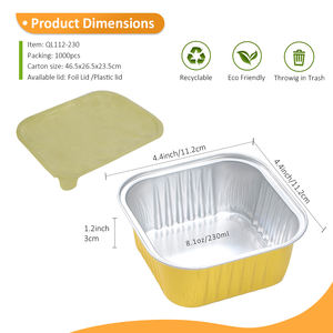 Bol à pâtisserie en aluminium coloré multifonctionnel carré de 112-230 ml avec paroi lisse et couvercle à fermeture thermique - Product Image 2