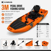 Kayak de pêche à pédales 3M en HDPE, bateau de pêcheur avec siège réglable et porte-canne pour la pêche en plein air