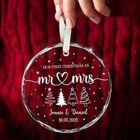 Ornement en verre personnalisé Monsieur/Madame 2026, cadeau de Noël pour couple nouvellement marié, ornement de mariage personnalisé avec nom et date