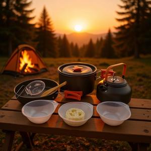 <span class=keywords><strong>Kit</strong></span> de cuisine d'extérieur pour 2-3 personnes - Ensemble de cuisine en aluminium avec pot de 17 cm et poêle de 18 cm - Product Image 5