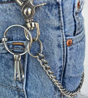 Portefeuille robuste en jean avec chaîne de laisse, porte-clés pour motards et camionneurs, anneau porte-clés, bijoux inaltérables, fermoir de portefeuille pour femmes et hommes
