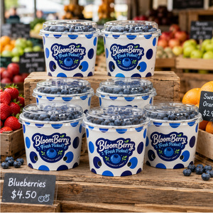 Vented Paper Blueberry <b>Cup</b> with Clear PET Lid Breathable Fresh Produce Packaging FDA Food Grade Custom Logo - Product Image 4