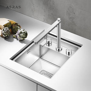 Évier de cuisine Asras en acier inoxydable SUS304 fait à la main, évier simple à cuve unique, petit évier encastré avec robinet <span class=keywords><strong>télescopique</strong></span> 3847Y-2 - Product Image 1