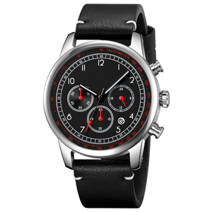 UMS Simple Men's Stainless Steel Quartz <b>Watch</b> 42mm Round Leather Strap <b>Arabic</b> Numerals Three Eyes Six Needles Multi-Function - Product Image 6
