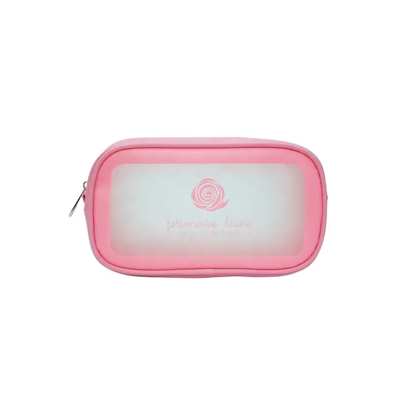 10 "sac de cosmétiques rectangle clair en PVC de beauté de la peau sac de maquillage végétalien rose givré pour les soins de la peau