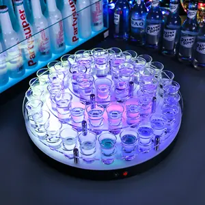OEM कस्टम लोगो शॉट्स ग्लास होल्डर ऐक्रेलिक 12 छेद चौकोर कॉकटेल ट्रे लाउंज नाइट क्लब के लिए रंगीन एलईडी बोतल प्रेजेंटर