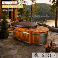 PLOUTARA Bain de glace isolé moderne avec revêtement en acier inoxydable 304 et couvercle en bois, pour récupération sportive Balboa, usage domestique, salle de sport et spa